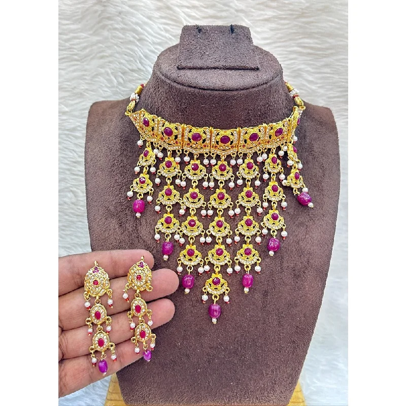 women’s double-strand necklaces-women’s double-strand necklaces-Akruti Collection Gold Plated Pota Stone Necklace Set