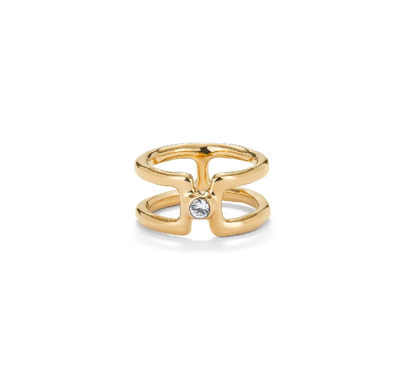 women’s elegant rings-women’s elegant rings-UNOde50  Gold-Plated Ring With White Cubic Zirconia Size 7