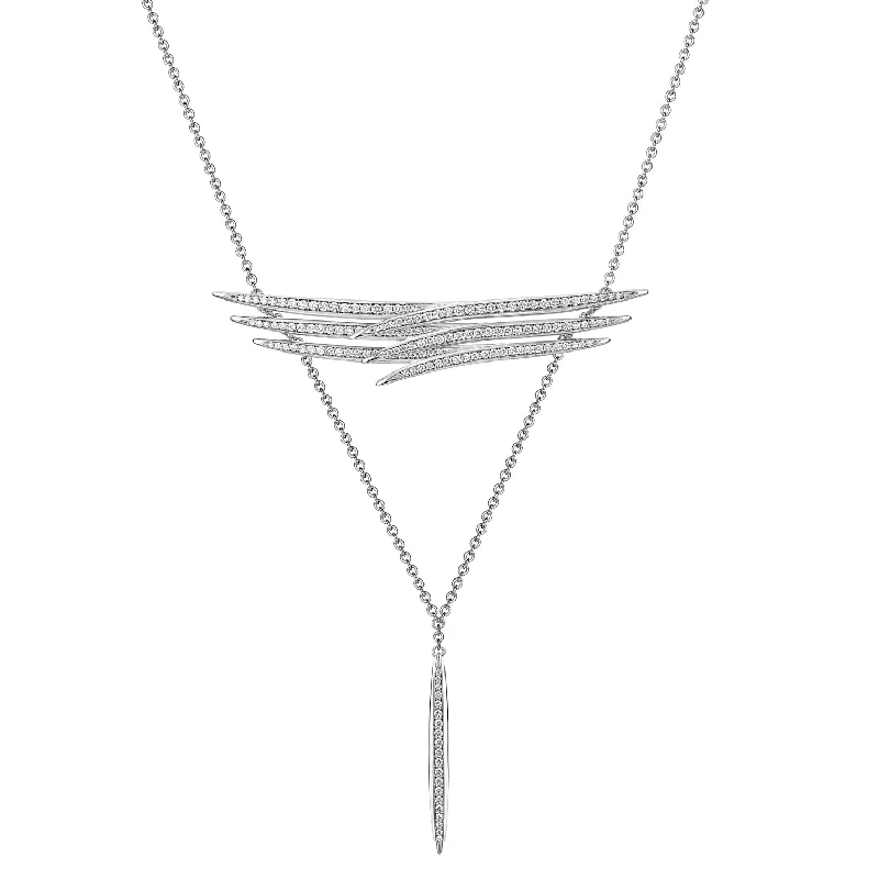 women’s collar necklaces-women’s collar necklaces-Armis Triple Row Necklace - 18ct White Gold & Diamond Pavé