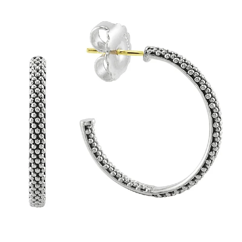 women’s layered hoop earrings-25mm Signature Caviar Hoop Earrings in Sterling Silver