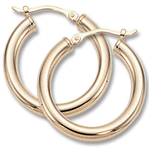 women’s layered hoop earrings-3x20mm Medium Tube Hoop Earrings in 14K Yellow Gold