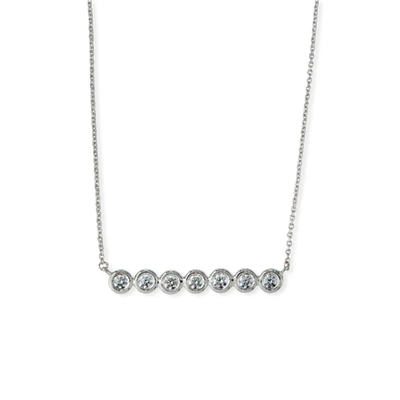 women’s long necklaces-women’s long necklaces-18K White Gold Diamond Bezel Bar Necklace