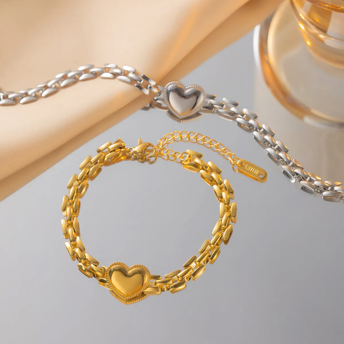 women’s wrap bracelets-Simple Style Heart Shape Titanium Steel Polishing Plating 18k Gold Plated Bracelets