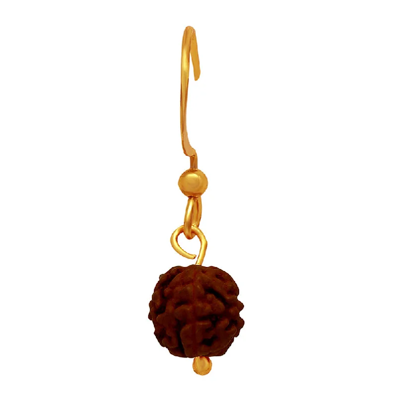 women’s fine gold earrings-Mahi Gold Plated Lord Shiva Rudraksh Drop Piercing Singel Mens Earrings (BB1101013G)