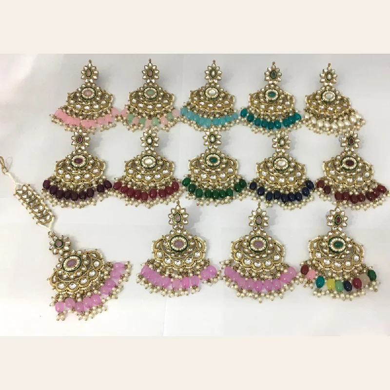 women’s vintage gemstone earrings-Rani Sati Jewels Gold Plated Kundan Maangtikka With Earrings