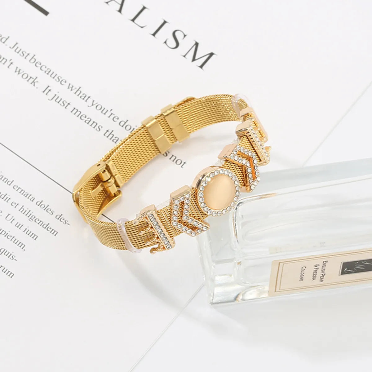 women’s vintage bracelets-304 Stainless Steel Gold Plated Simple Style Plating Inlay Solid Color Rhinestones Bangle