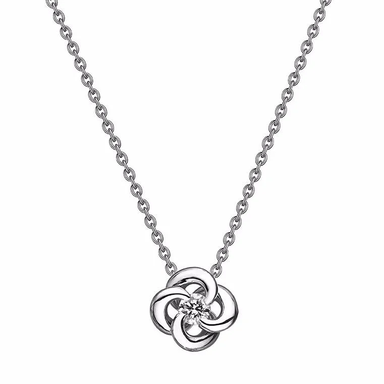 women’s heart-shaped necklaces-women’s heart-shaped necklaces-Entwined Petal Flower Necklace - 18ct White Gold