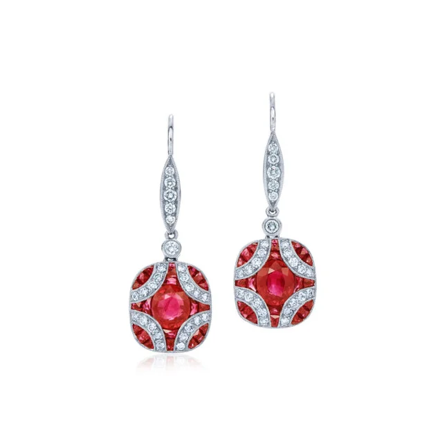 women’s geometric earrings-KWIAT Argyle Collection Ruby and Diamond Earrings E-28441R-0-DIARUB-18KW