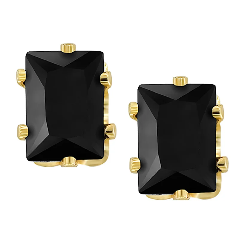 women’s celestial earrings-Mahi Pair of Gold Plated Rectangle Stud Earrings Black Crystal Piercing Mens Earrings (ER1108706GBlMen)