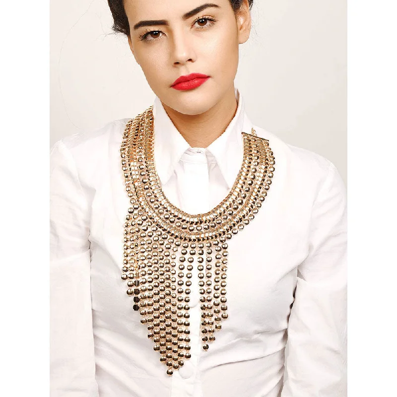 women’s silver-plated necklaces-women’s silver-plated necklaces-Odette Chunky Gold Metallic Fringe Necklace